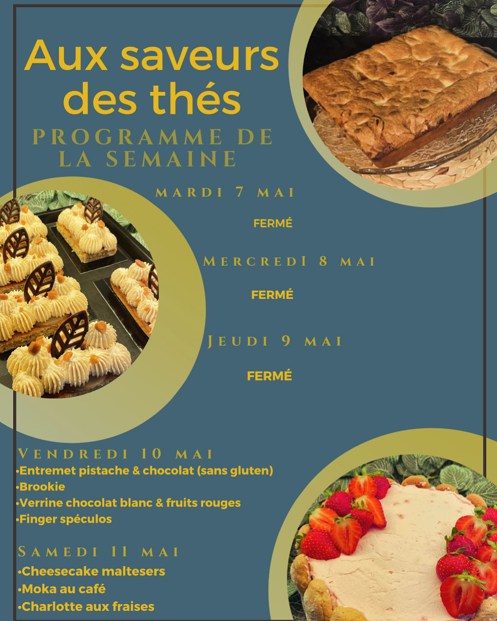 programme des pâtisseries de la semaine du Salon de thé à Cambrai