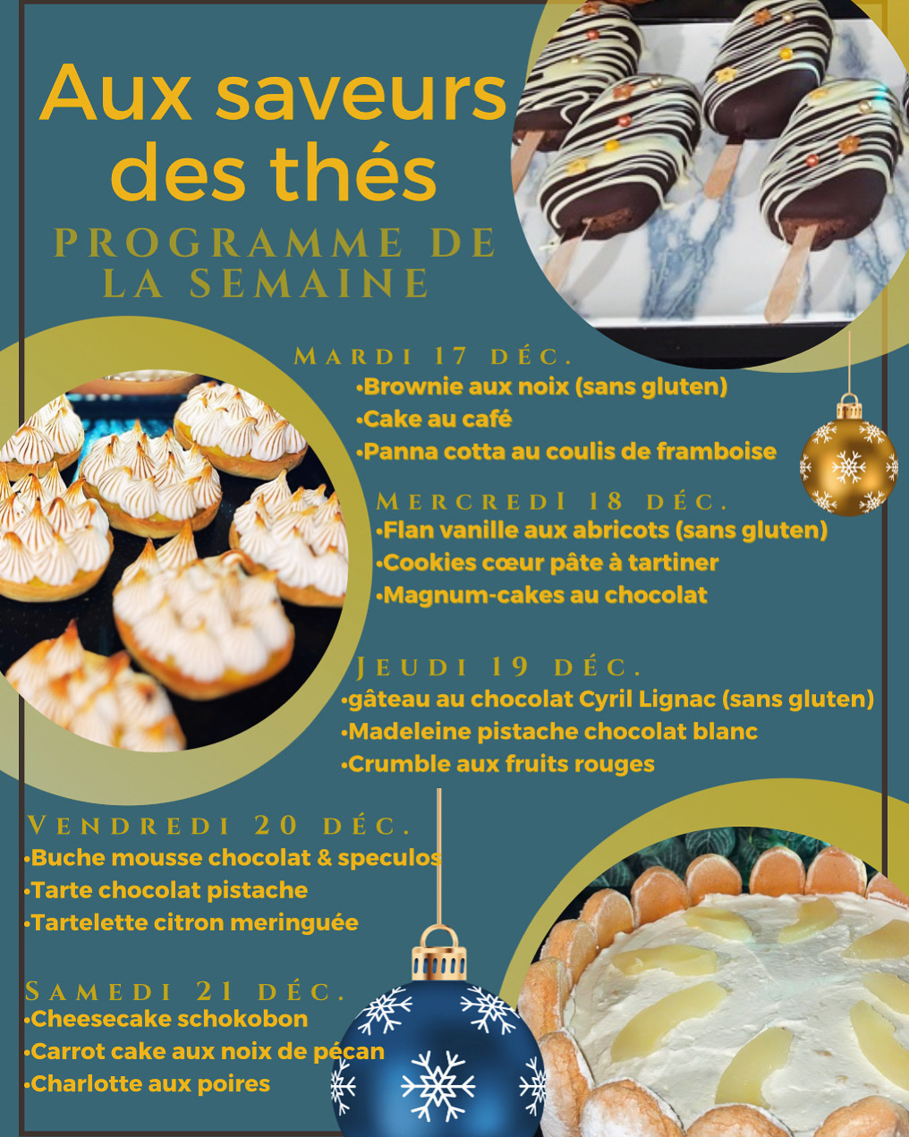 programme des pâtisseries de la semaine du Salon de thé à Cambrai